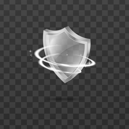 Transparent shield with glowing effect, realistic vector illustration isolated.のイラスト素材