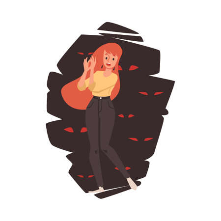 Scared young woman with expression fear and panic on face a vector illustration.のイラスト素材