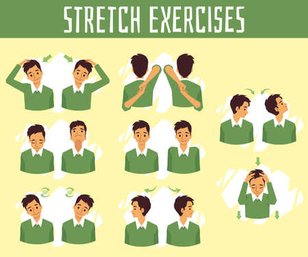 Exercises for health and stretch of neck for relief pain at office syndrome.のイラスト素材