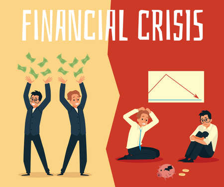 Rich and poor people before and after economic financial crisis and loss moneyのイラスト素材