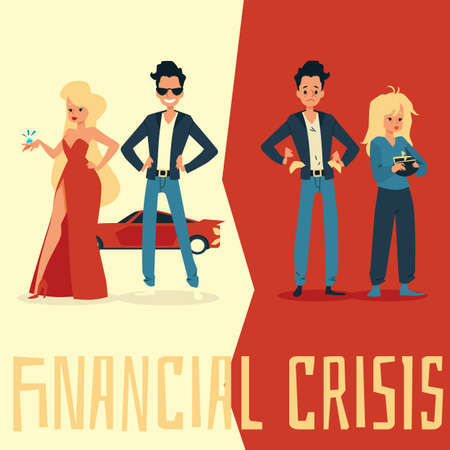 Social gap in result of financial crisis banner, flat vector illustration.のイラスト素材