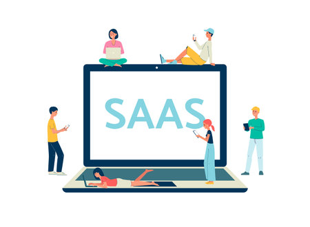 Banner for SaaS internet service with people flat vector illustration isolated.のイラスト素材