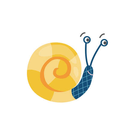 Cute cartoon snail with bit yellow shell smiling, vector illustrationのイラスト素材