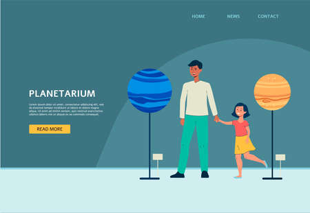 Planetarium site with people visiting exhibition flat vector illustration.のイラスト素材