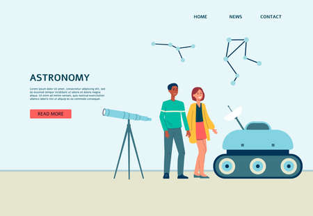 Website banner for astronomy programmes or courses flat vector illustration.のイラスト素材