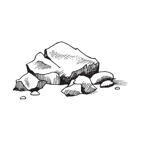 Stone pile of cobblestones or boulders, engraving vector illustration isolated.のイラスト素材
