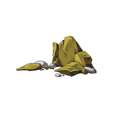 Colored rocks or heap of stones engraving vintage vector illustration isolated.のイラスト素材