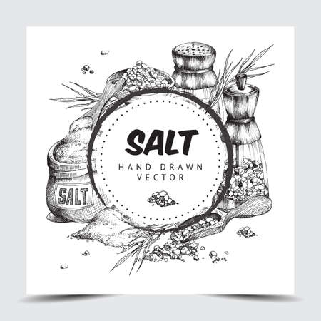 Sea salt frame or label hand drawn engraved vector illustration isolated.のイラスト素材