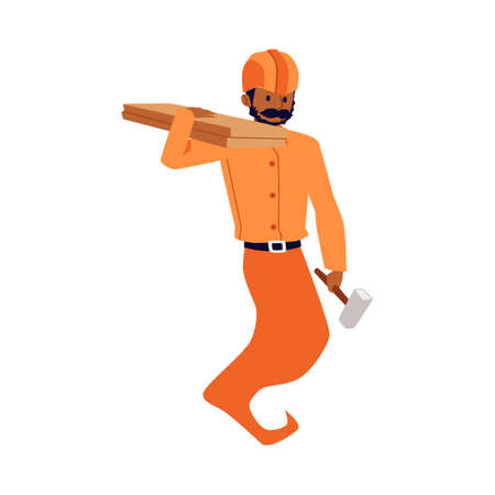 Fairy genie handyman or workman, builder flat vector illustration isolated.のイラスト素材