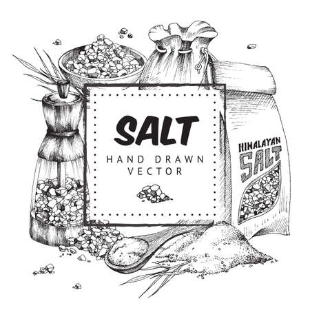 Label with salt elements a vector illustration in engraved style.のイラスト素材