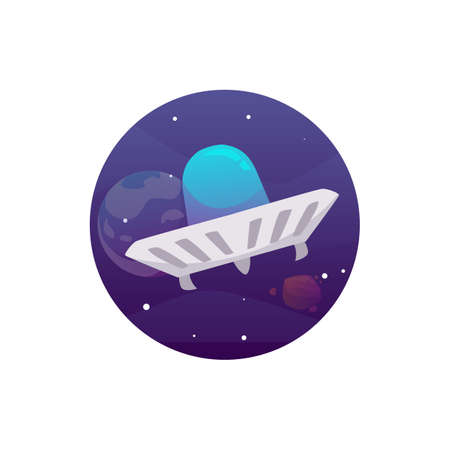 Fantasy UFO alien spaceship or spacecraft flat vector illustration isolated.のイラスト素材
