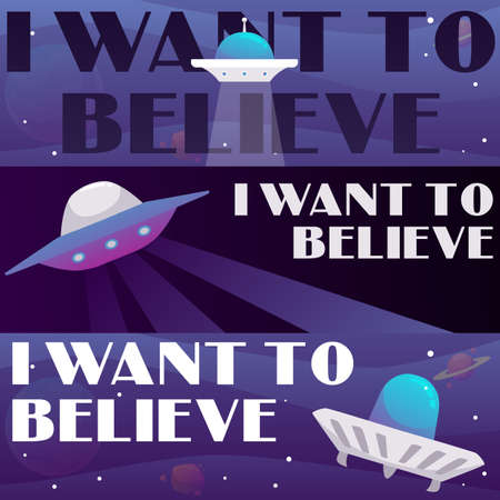 Set banners for ufo festival or planetarium lecture, flat vector illustration.