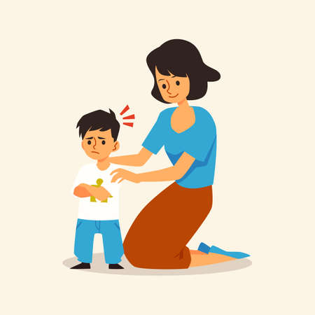Child autism has issues with communication, flat vector illustration isolated.のイラスト素材