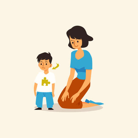 Early sign and symptoms of autism disease - avoiding eye contact with people.のイラスト素材