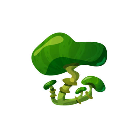 Green fantasy mushroom or toadstool fungus, flat vector illustration isolated.のイラスト素材