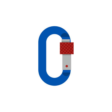 Alpinists climbing carabiner lock, flat vector illustration isolated on white.のイラスト素材