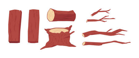 Set of natural wooden materials, flat vector illustration isolated on white.のイラスト素材