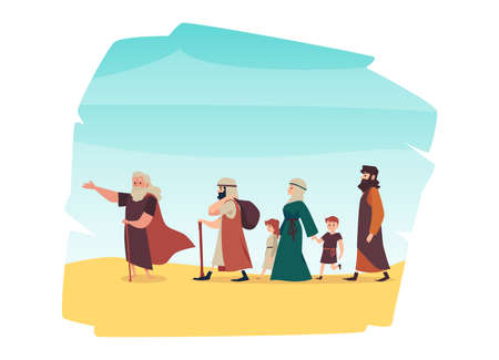 Old Testament exodus israelites of Egypt, flat vector illustration isolated.