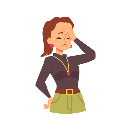 Portrait of disappointed sad young woman showing gesture of shame and frustrationのイラスト素材