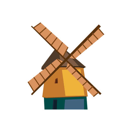 Old traditional building of dutch windmill with millstones for grinding flour.のイラスト素材