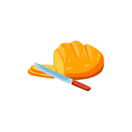 Vector isolated icon of sliced wheat hot bread, fresh loaf with crispy crust.のイラスト素材
