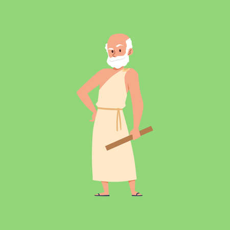 Ancient Greek philosopher character in toga, flat vector illustration isolated.のイラスト素材