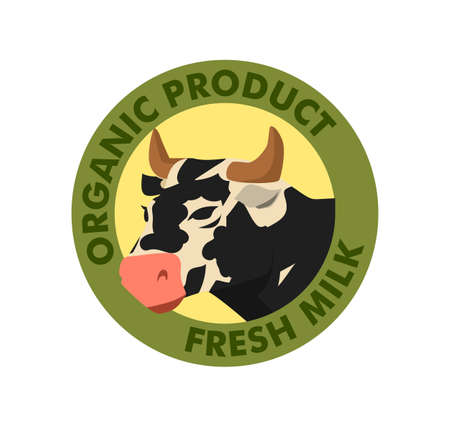 Cattle farm product and milk emblem or logo, flat vector illustration isolated.のイラスト素材