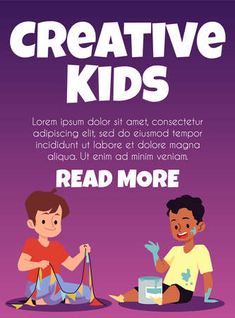 Creative kids banner with children crafting and drawing, vector illustration.のイラスト素材