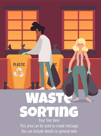 Waste sorting and garbage utilization banner layout flat vector illustration.のイラスト素材