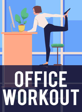 Office workout and corporate fitness poster layout flat vector illustration.のイラスト素材