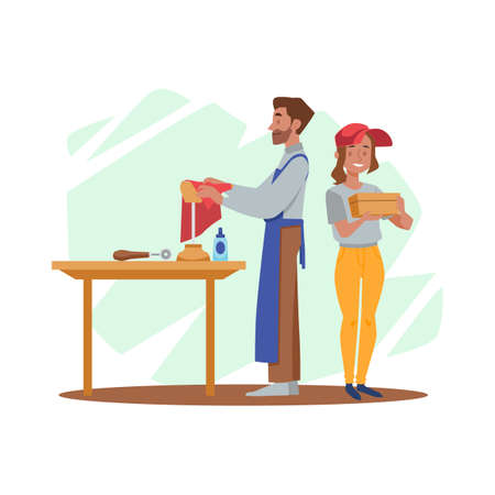 Concept of footwear development process - flat vector illustration isolated on white background.のイラスト素材