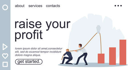 Raise your profit website banner business concept, flat vector illustration.のイラスト素材