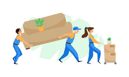 Moving and delivery company workers, flat vector illustration isolated.のイラスト素材