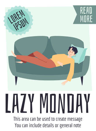 Lazy monday onboarding page or post for social media, flat vector illustration.のイラスト素材