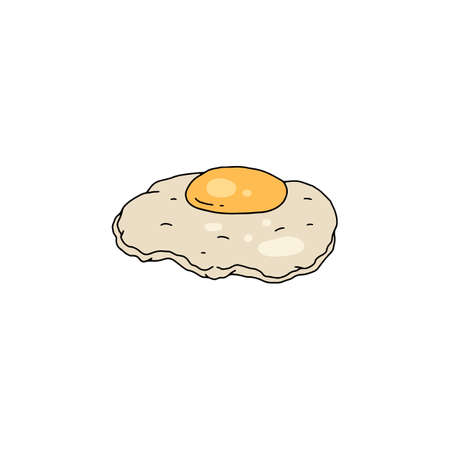 Hand drawn fried egg in colored sketch style, flat vector illustration isolated on white background.のイラスト素材