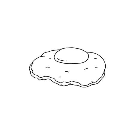 Fried egg black and white doodle sketch. Cooked yolk hand drawn vector icon.のイラスト素材