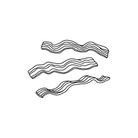 Bacon slices in engraving monochrome drawing, vector illustration isolated.のイラスト素材