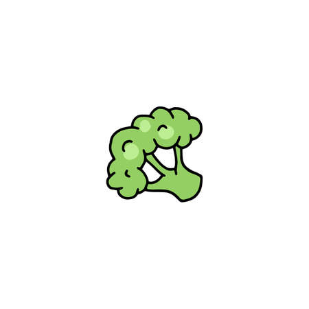 Hand drawn green broccoli piece, sketch colored vector illustration isolated.のイラスト素材