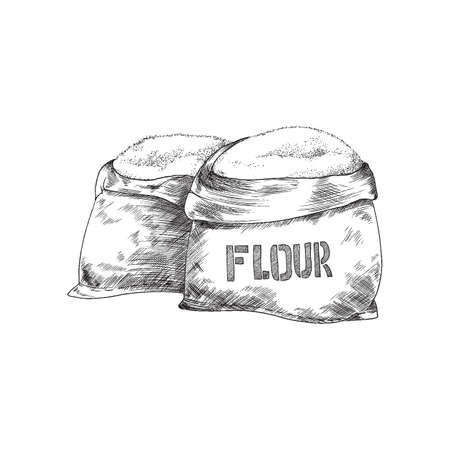 Monochrome sacks of flour, hand drawn engraving vector illustration isolated.のイラスト素材