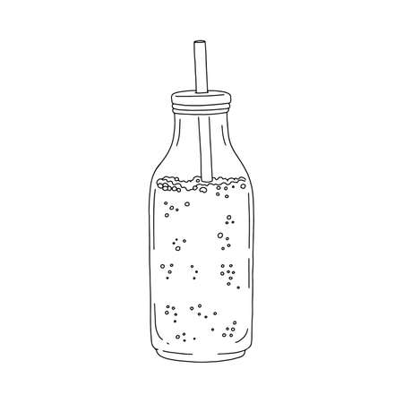 Glass bottle of summer refreshing drink with straw vector illustration isolated.のイラスト素材