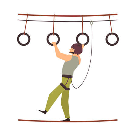 Adventure rope park with obstacles in flat vector illustrations isolatedのイラスト素材