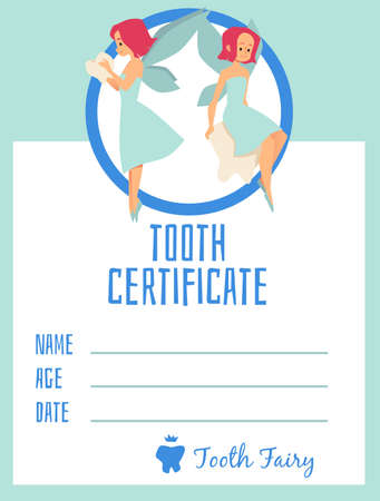 Tooth certificate or receipt from Tooth Fairy vector template. Fun game from kids dental clinic.のイラスト素材
