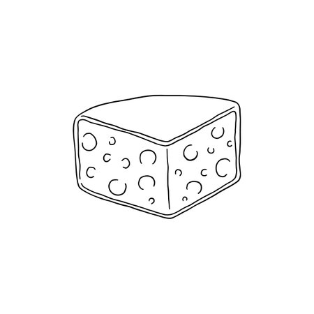 Hard cheese quarter of head, monochrome sketch vector illustration isolated.のイラスト素材