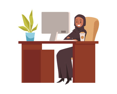 Muslim business woman or company employee, flat vector illustration isolated.のイラスト素材