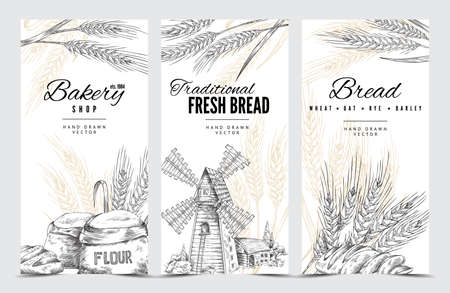 Vertical vintage banners for bakery design in sketch vector illustrationのイラスト素材