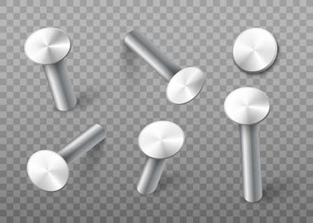 Set of metal nails in different perspective images on transparent backgroundのイラスト素材