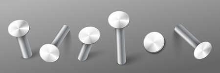 Iron nails set in various angles, realistic vector illustration isolated.のイラスト素材