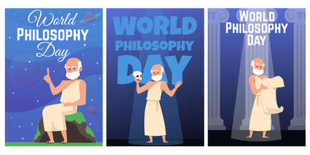 Set of templates for poster on theme of world philosophy dayのイラスト素材