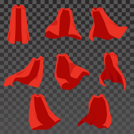 Set of luxury cloaks for heroes or flowing capes for vampires from red silk clothのイラスト素材
