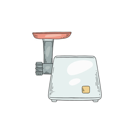 Electric kitchen meat grinder or mincer, sketch vector illustration isolated.のイラスト素材